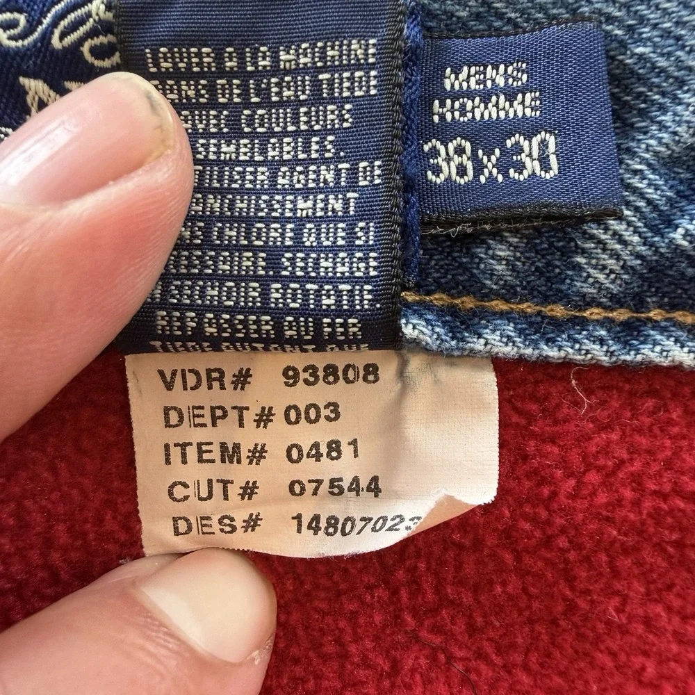 Eddie Bauer USA Made Red Fleece Lined Tapered Jeans Mens 34x29 Denim Relaxed